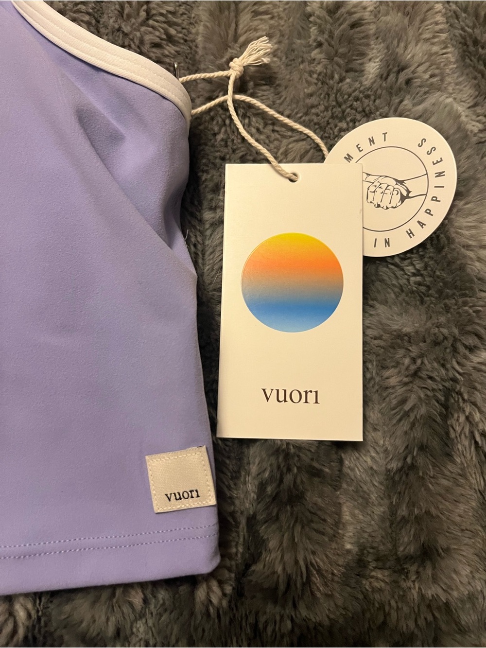 Vuori Lavender Crop Tank with White Trim - Picture 2 of 3